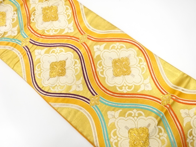 JAPANESE KIMONO / ANTIQUE FUKURO OBI / SILK / WOVEN FLORAL CREST